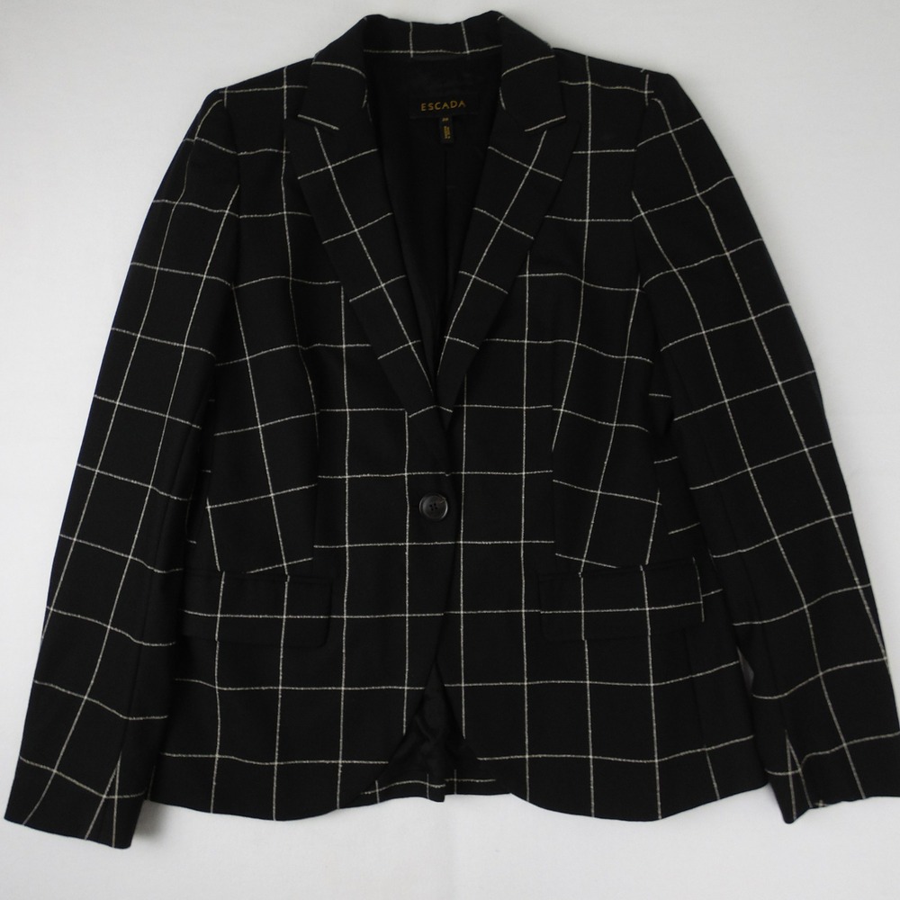 Escada Women's Tailored Blazer Size‎ EU 38 US Medium 4/6 Black Windowpane Plaid